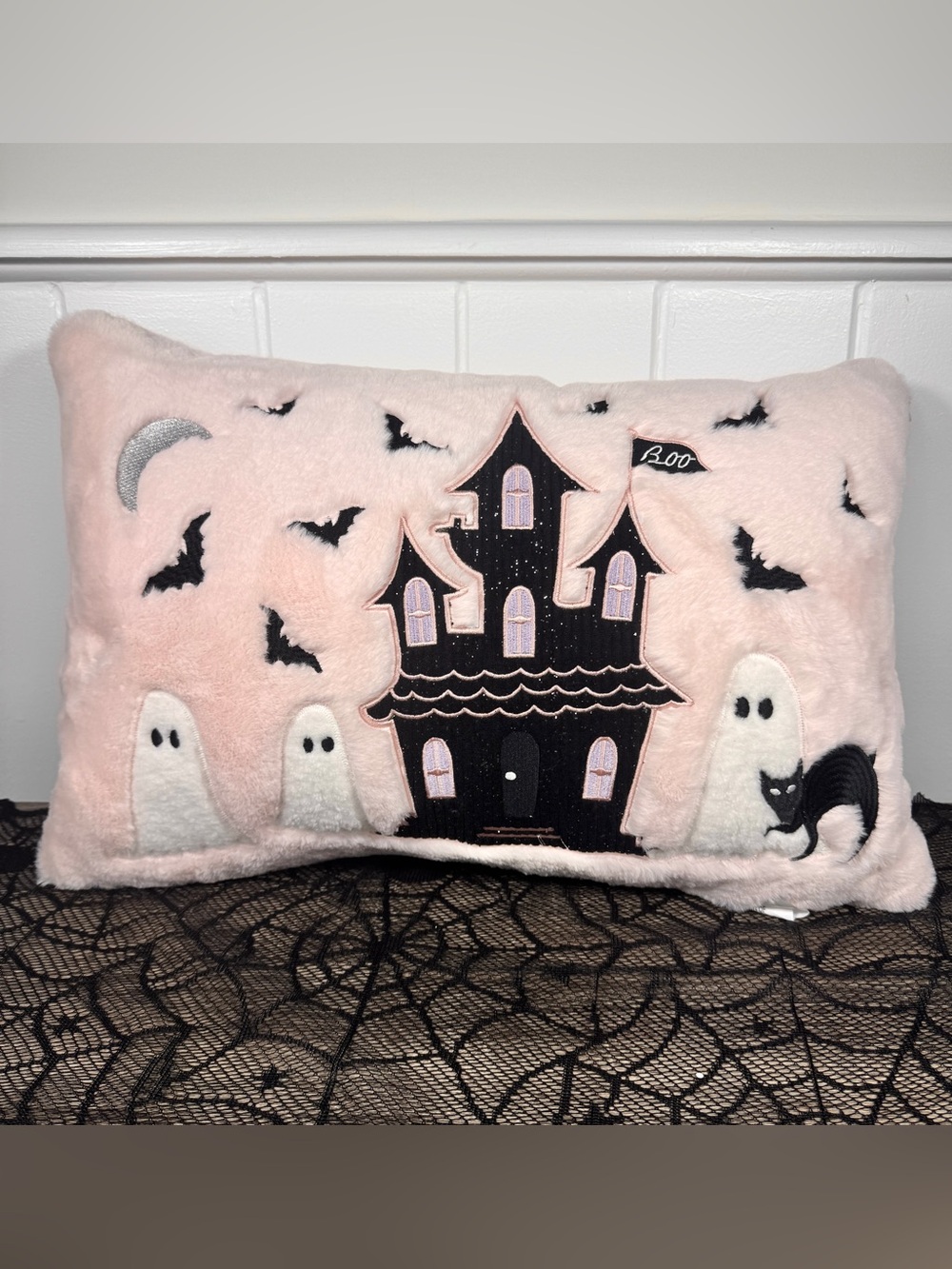 NEW Happy Halloween Haunted House and Ghosts Pillow